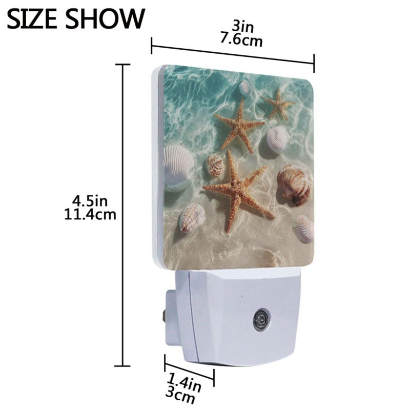 Vdsrup Summer Beach Starfishs Night Light Set of 2 Seashells Ocean Sea Plug-in LED Nightlights Auto Dusk-to-Dawn Sensor Lamp for Bedroom Bathroom Kitchen Hallway Stairs - Image 3